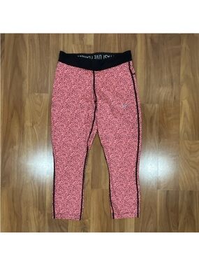 Nike Girls Pink Patterned Athletic Leggings with Black Waistband